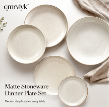 qmrvlyk™ Matte Stoneware Dinner Plate Set – Modern Minimalist Ceramic Plates