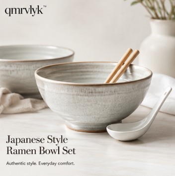 qmrvlyk™ Japanese Style Ramen Bowl Set – Large Ceramic Soup & Noodle Bowls