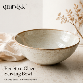 qmrvlyk™ Reactive Glaze Serving Bowl – Artisan Ceramic Salad & Pasta Bowl
