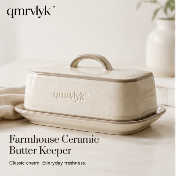 qmrvlyk™ Farmhouse Ceramic Butter Keeper – Vintage Countertop Butter Dish