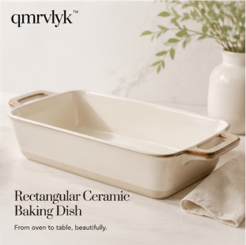 qmrvlyk™ Rectangular Ceramic Baking Dish – Modern Oven-to-Table Bakeware