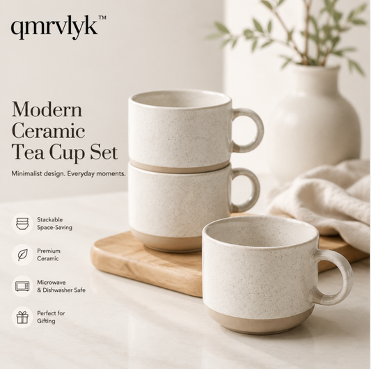qmrvlyk™ Modern Ceramic Tea Cup Set – Minimalist Stackable Drinkware Collection